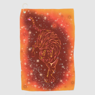 Tiger Golf Towel Running At Galaxy Starry Night