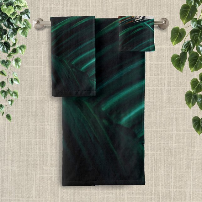 Tiger Green Jungle Leaves Bath Towel Set (Creator Uploaded)