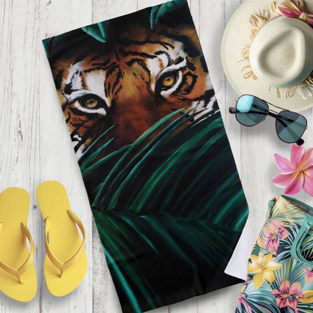 Tiger Green Jungle Leaves Beach Towel (Creator Uploaded)