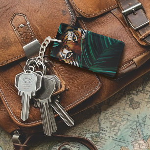 Tiger Green Jungle Leaves Keychain