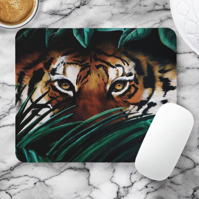 Tiger Green Jungle Leaves Mouse Pad (Creator Uploaded)