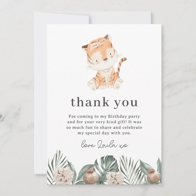 Tiger Greenery Floral Thank You Card (Front)