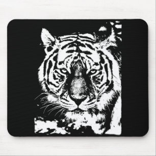 Tiger Head Black And White Pop Art Template Mouse Pad