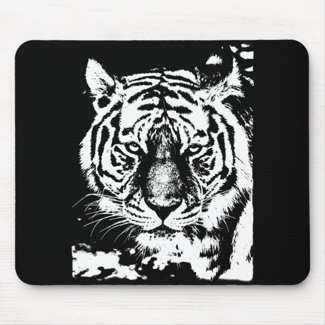 Tiger Head Black And White Pop Art Template Mouse Pad (Front)