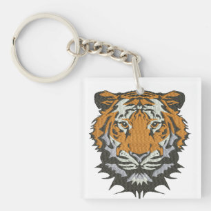 Tiger Head Embroidery Imitation Keychain
