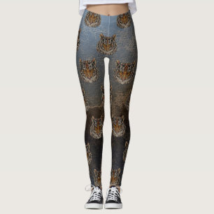 Tiger Head, Face, Leather Look Leggings