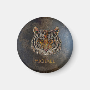 Tiger Head, Face, Leather Look   Magnet