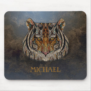 Tiger Head, Face, Leather Look   Mouse Pad