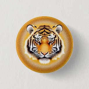 Tiger Head Framed with Golden Glowing Aura 1 Inch Round Button