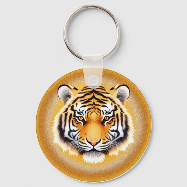 Tiger Head Framed with Golden Glowing Aura Keychain (Front)