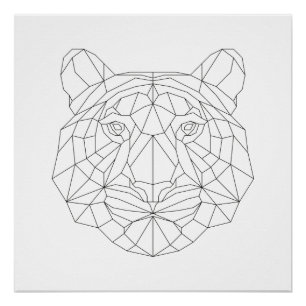 Tiger Head Geometric Black White Modern Art Print