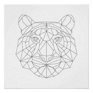 Tiger Head Geometric Black White Modern Art Print