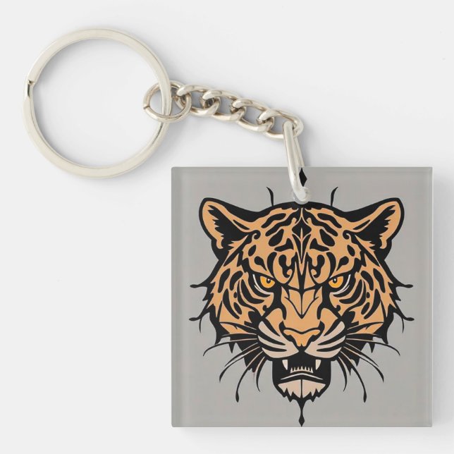Tiger head illustration keychain (Front)