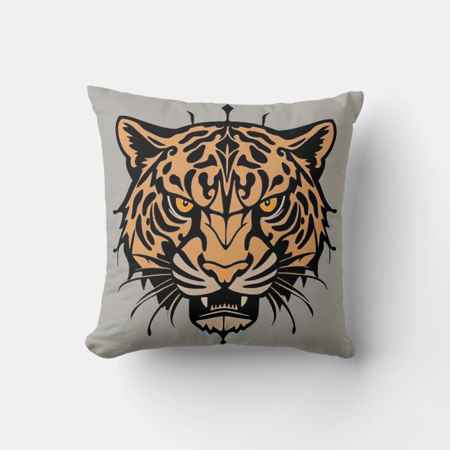 Tiger head illustration throw pillow (Front)