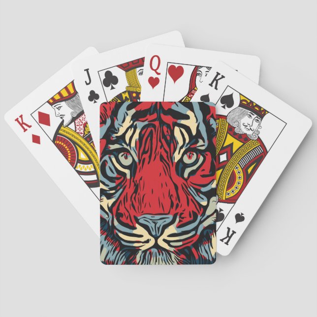 Tiger Head In Red And Blue Playing Cards (Back)