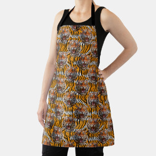 Tiger Head On Tiger Skin Animal Print Design  Apron
