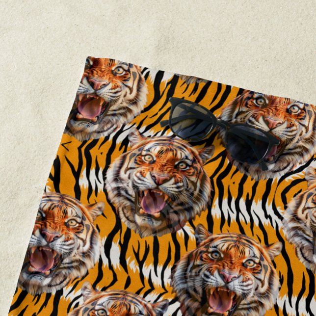 Tiger Head On Tiger Skin Animal Print Design  Beach Towel (Creator Uploaded)