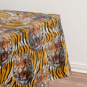 Tiger Head On Tiger Skin Animal Print Design Tablecloth