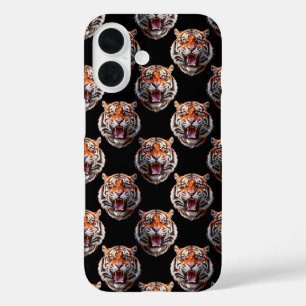 Tiger Head Pattern Design - Black   iPhone 16 Case