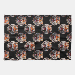 Tiger Head Pattern Design - Black Kitchen Towel