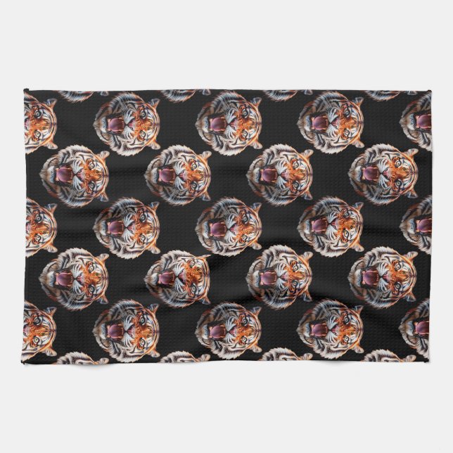 Tiger Head Pattern Design - Black   Kitchen Towel (Horizontal)