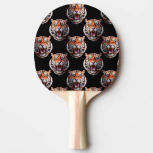 Tiger Head Pattern Design - Black   Ping Pong Paddle