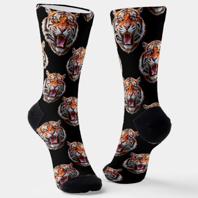 Tiger Head Pattern Design - Black   Socks (Creator Uploaded)