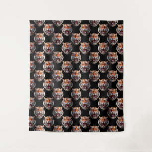 Tiger Head Pattern Design - Black   Tapestry