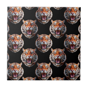 Tiger Head Pattern Design - Black   Tile