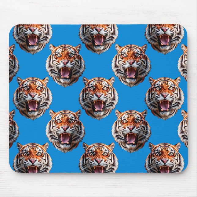 Tiger Head Pattern Design Blue  Mouse Pad (Front)