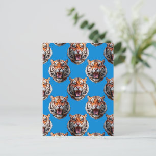Tiger Head Pattern Design Blue  Postcard