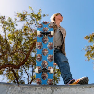Tiger Head Pattern Design Blue Skateboard