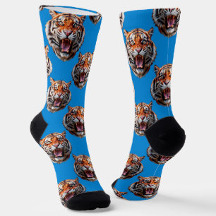 Tiger Head Pattern Design Blue  Socks
