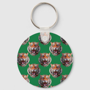 Tiger Head Pattern Design Green Keychain