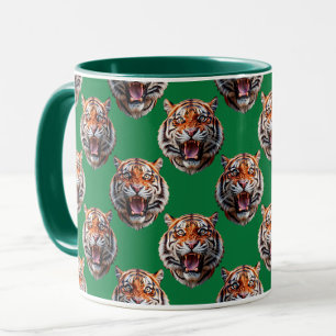 Tiger Head Pattern Design Green  Mug