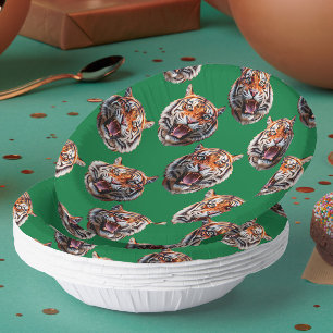 Tiger Head Pattern Design Green Paper Plate