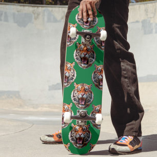 Tiger Head Pattern Design Green Skateboard