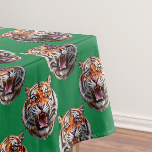 Tiger Head Pattern Design Green  Tablecloth