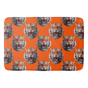 Tiger Head Pattern Design Orange Bath Mat
