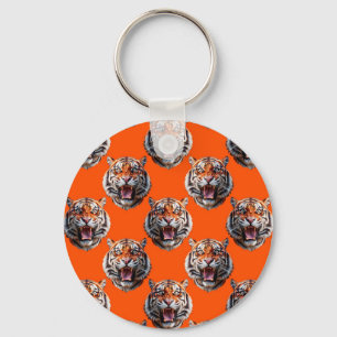 Tiger Head Pattern Design Orange  Keychain