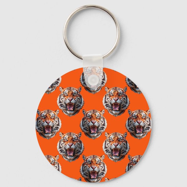 Tiger Head Pattern Design Orange  Keychain (Front)
