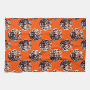 Tiger Head Pattern Design Orange Kitchen Towel