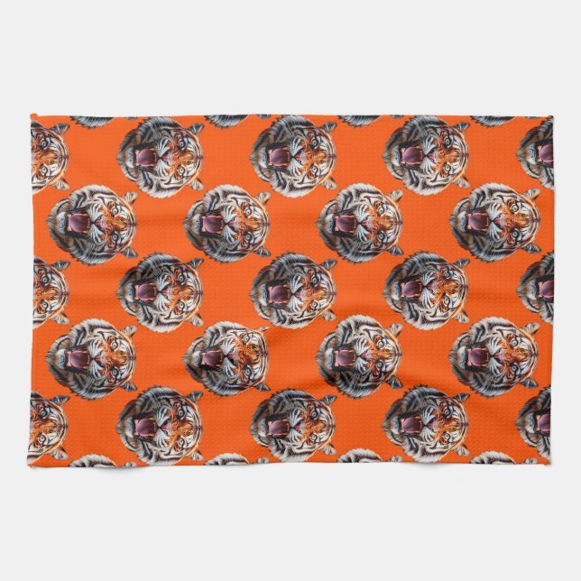 Tiger Head Pattern Design Orange  Kitchen Towel (Horizontal)