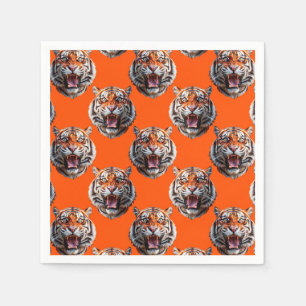 Tiger Head Pattern Design Orange  Napkin