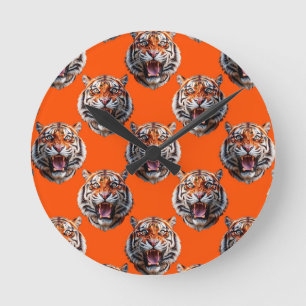 Tiger Head Pattern Design Orange Round Clock