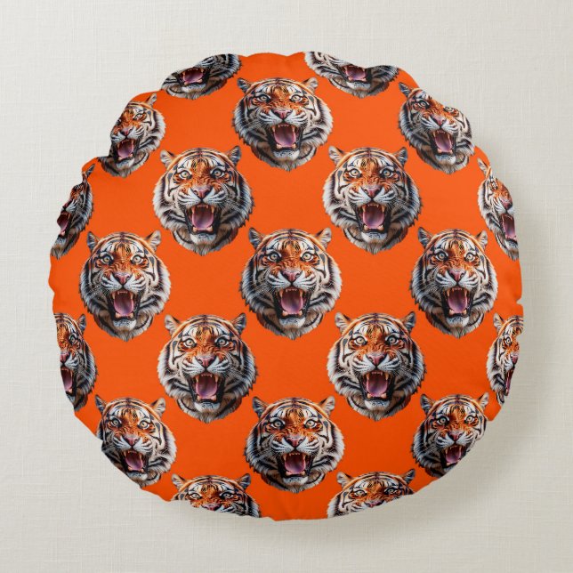 Tiger Head Pattern Design Orange  Round Pillow (Front)