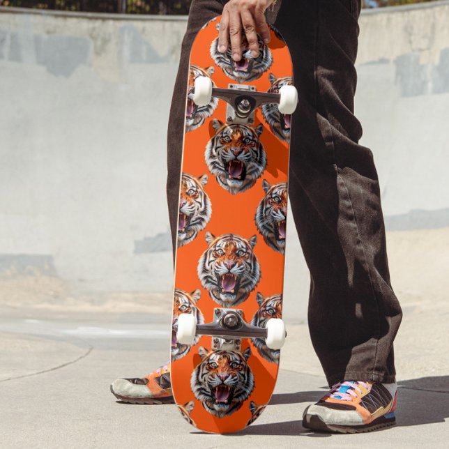 Tiger Head Pattern Design Orange  Skateboard (Creator Uploaded)