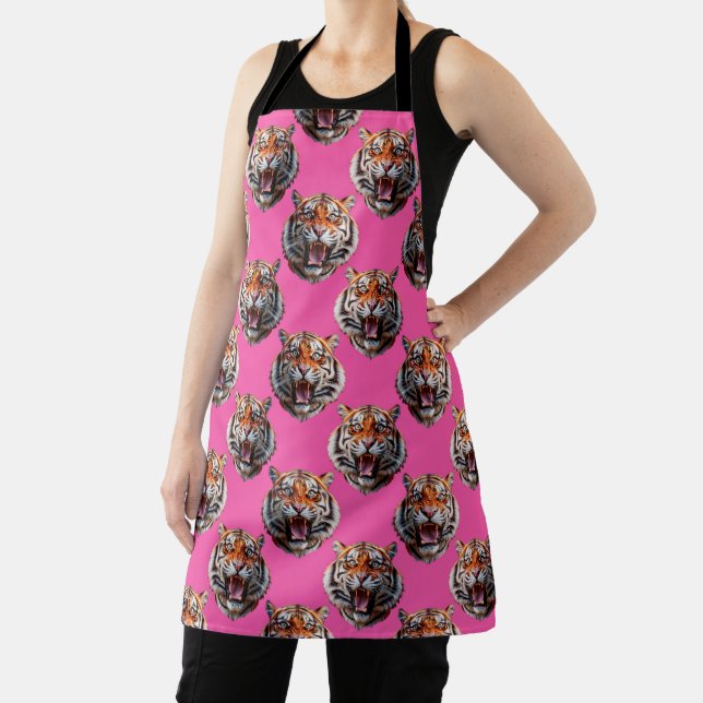 Tiger Head Pattern Design Pink Apron (Insitu)