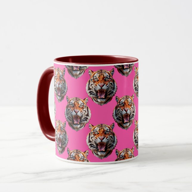 Tiger Head Pattern Design Pink Mug (Front Left)