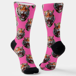 Tiger Head Pattern Design Pink Socks